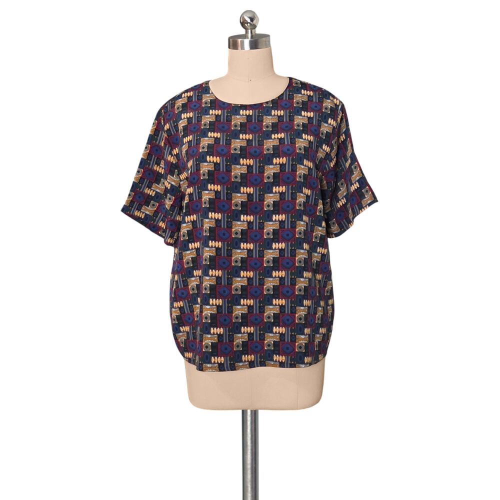 Vintage 80's 90's FASHION ATTITUDES Multi Print Blouse Top Shirt M/L